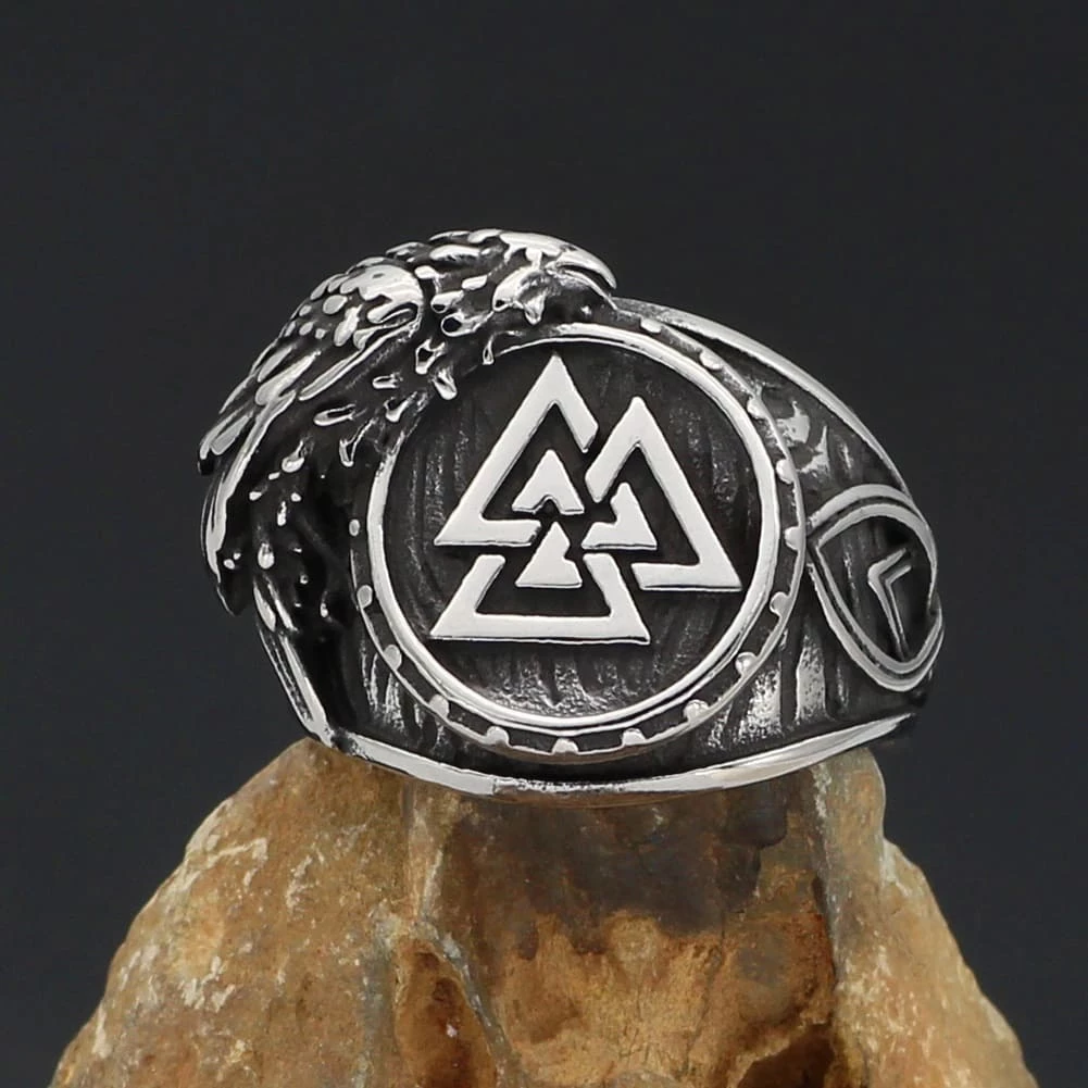 Bague Valknut Corbeau D'Odin En Acier 5 Bague Valknut Corbeau D'Odin En Acier – Image 3