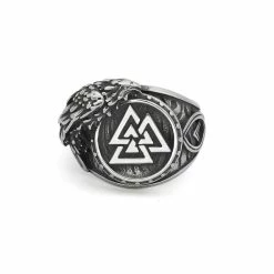 Bague Valknut Corbeau D'Odin En Acier