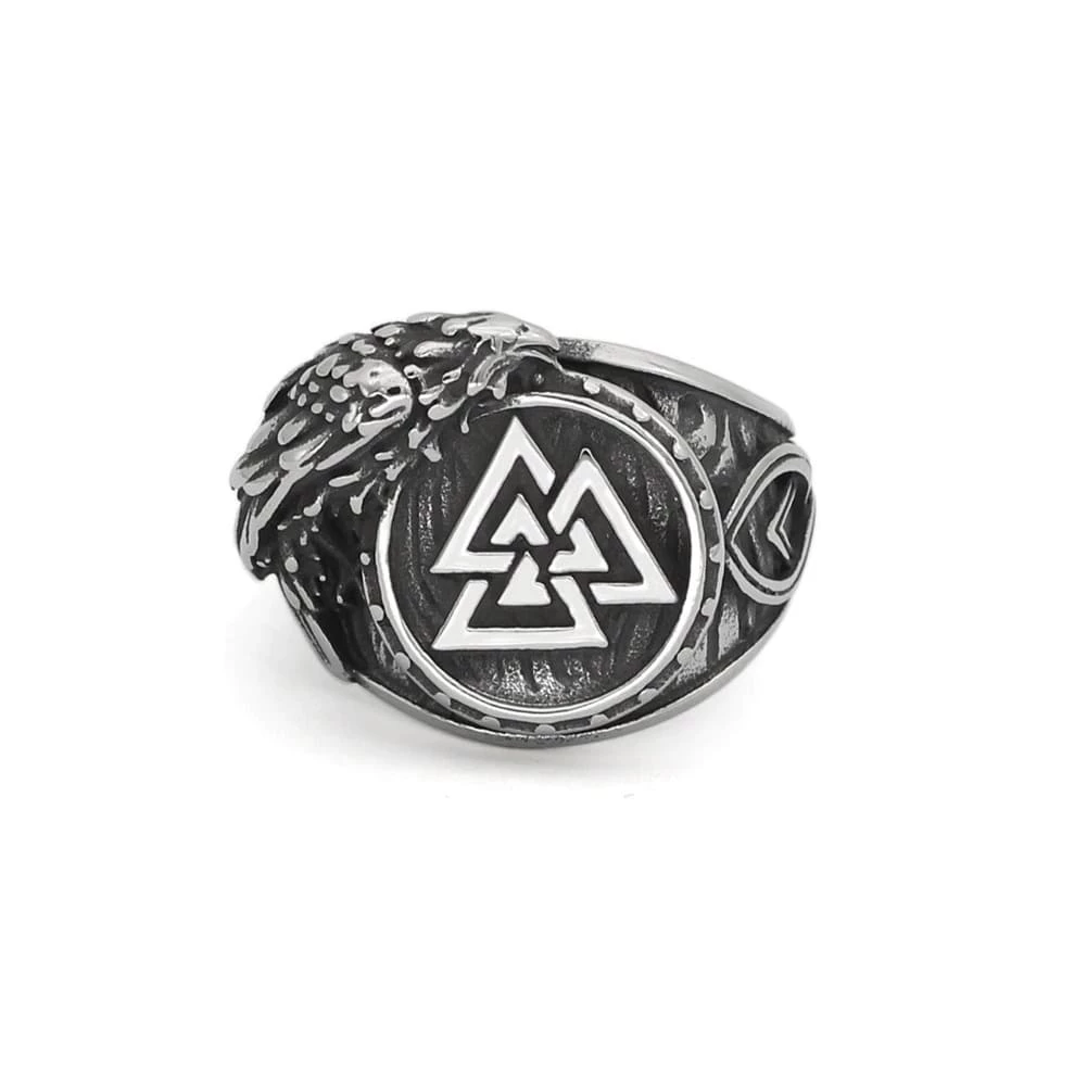 Bague Valknut Corbeau D'Odin En Acier 3 Bague Valknut Corbeau D'Odin En Acier
