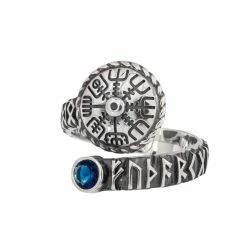 Bague Vegvisir En Argent Avec Pierre Bleue