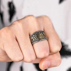 Bague Runes Vikings Décorée Du Symbole Valknut -vêtements Soldes Magasin anneau runes vikings