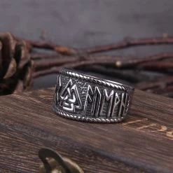 Bague Runes Vikings Décorée Du Symbole Valknut -vêtements Soldes Magasin anneau runique symbole valknut