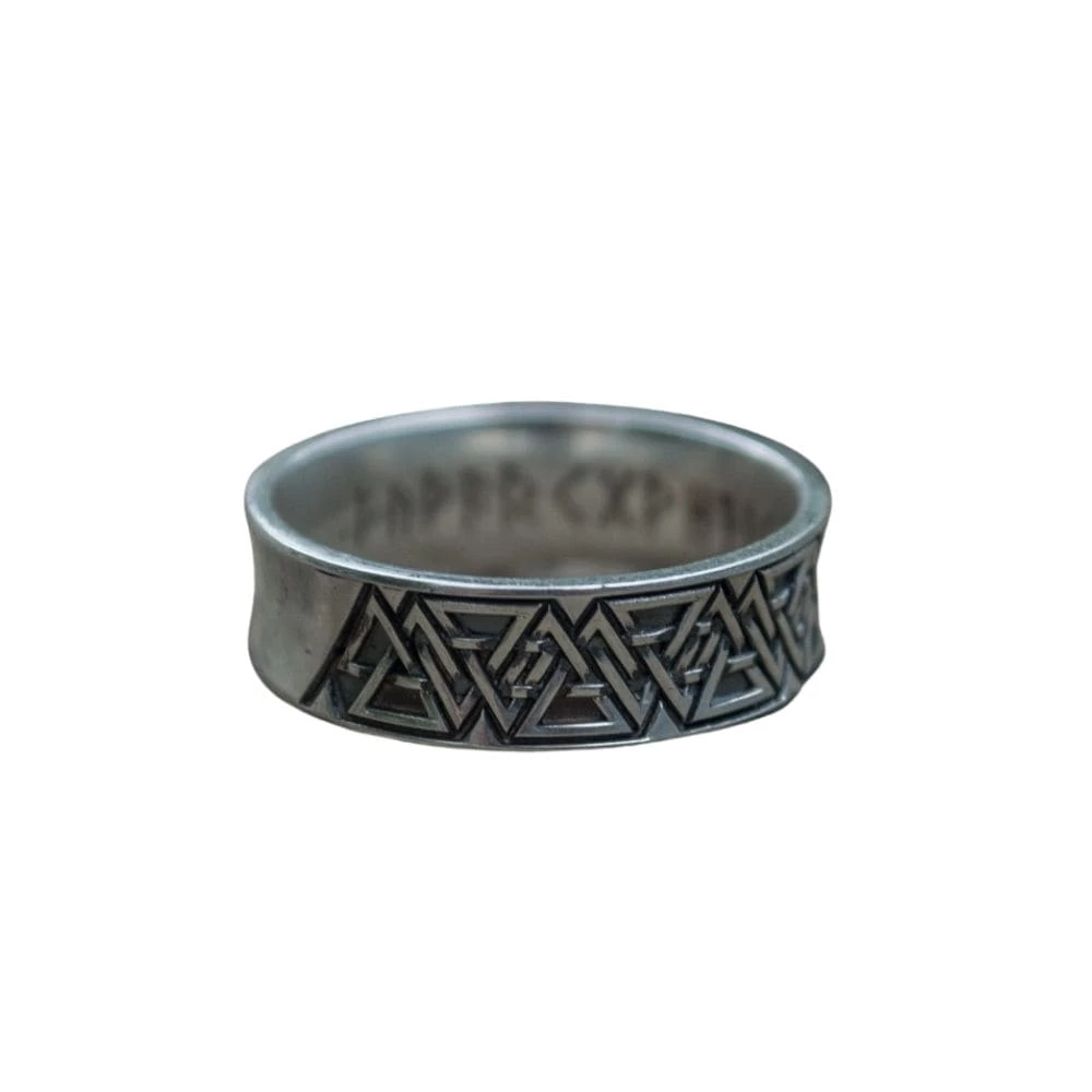 Anneau Valknut En Argent Décoré D'inscriptions Runiques 3 Anneau Valknut En Argent Décoré D'inscriptions Runiques