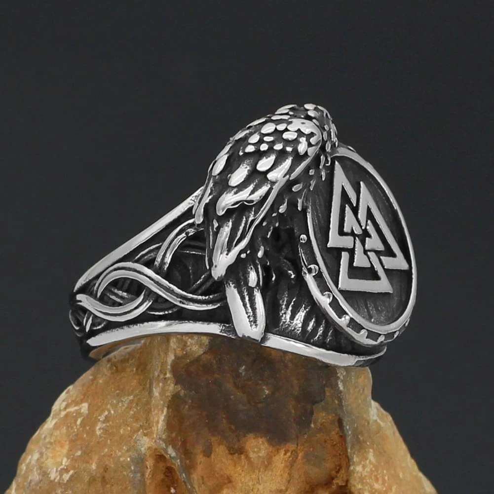 Bague Valknut Corbeau D'Odin En Acier 6 Bague Valknut Corbeau D'Odin En Acier – Image 4
