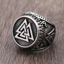Bague Valknut -vêtements Soldes Magasin bague acier valknut viking