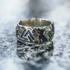Anneau Viking Valknut 7 Anneau Viking Valknut -vêtements Soldes Magasin bague acier viking valknut