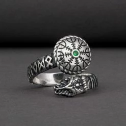 Bague Aegishjalmur Et Serpent Runique 9 Bague Aegishjalmur Et Serpent Runique -vêtements Soldes Magasin bague aegishjalmur serpent runique pierre verte