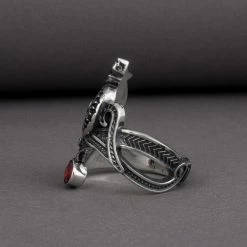 Bague Fenrir En Argent Et Pierre Rouge 8 Bague Fenrir En Argent Et Pierre Rouge -vêtements Soldes Magasin bague argent fenrir aegishjalmur pierre zircon rouge