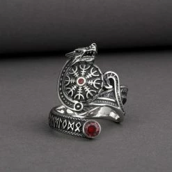 Bague Fenrir En Argent Et Pierre Rouge 9 Bague Fenrir En Argent Et Pierre Rouge -vêtements Soldes Magasin bague argent loup fenrir pierre rouge