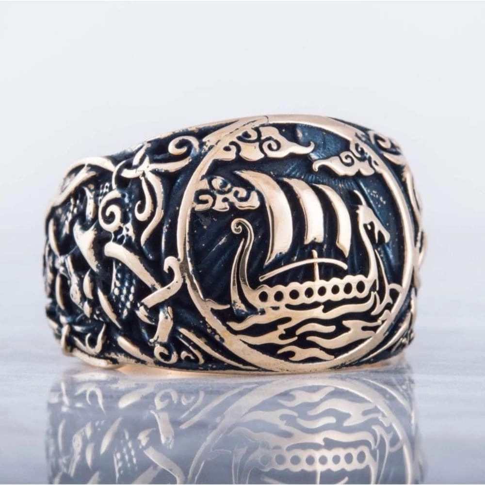 Bague Drakkar En Bronze Décoré Du Style De Mammen 4 Bague Drakkar En Bronze Décoré Du Style De Mammen – Image 2
