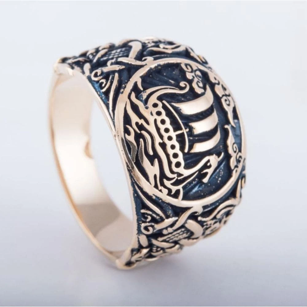 Bague Drakkar En Bronze Décoré Du Style De Mammen 5 Bague Drakkar En Bronze Décoré Du Style De Mammen – Image 3