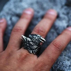 Bague Corbeaux Vikings Messagers D'Odin -vêtements Soldes Magasin bague corbeaux vikings acier