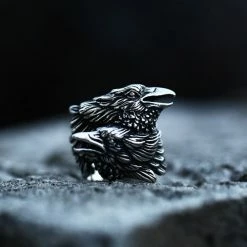 Bague Corbeaux Vikings Messagers D'Odin -vêtements Soldes Magasin bague deux tetes de corbeaux vikings