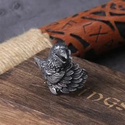 Bague Corbeaux Vikings Messagers D'Odin -vêtements Soldes Magasin bague en acier corbeaux vikings