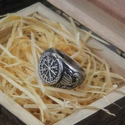 Bague Emblème Vegvisir -vêtements Soldes Magasin bague homme embleme viking acier