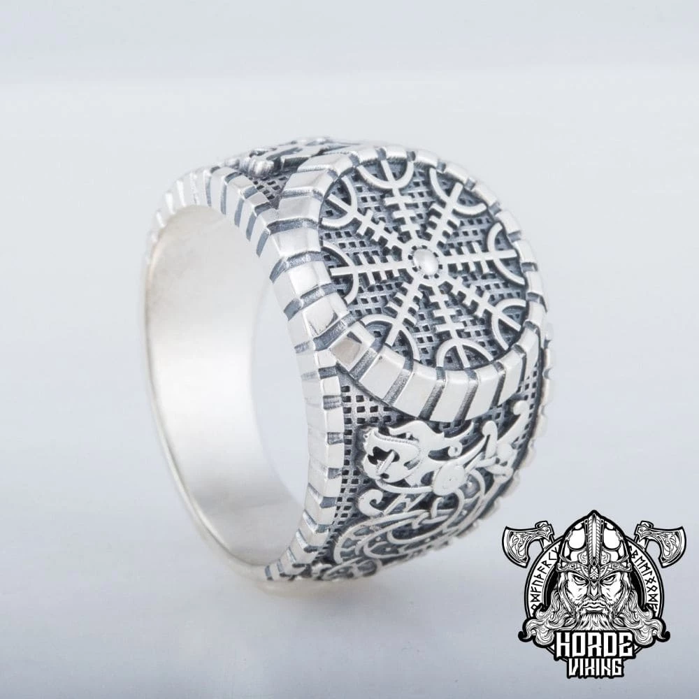 Bague En Argent Avec Symboles Aegishjalmur Et Dragons Vikings 8 Bague En Argent Avec Symboles Aegishjalmur Et Dragons Vikings – Image 6
