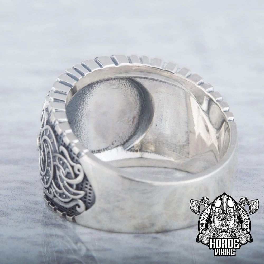 Bague En Argent Avec Symboles Aegishjalmur Et Dragons Vikings 6 Bague En Argent Avec Symboles Aegishjalmur Et Dragons Vikings – Image 4