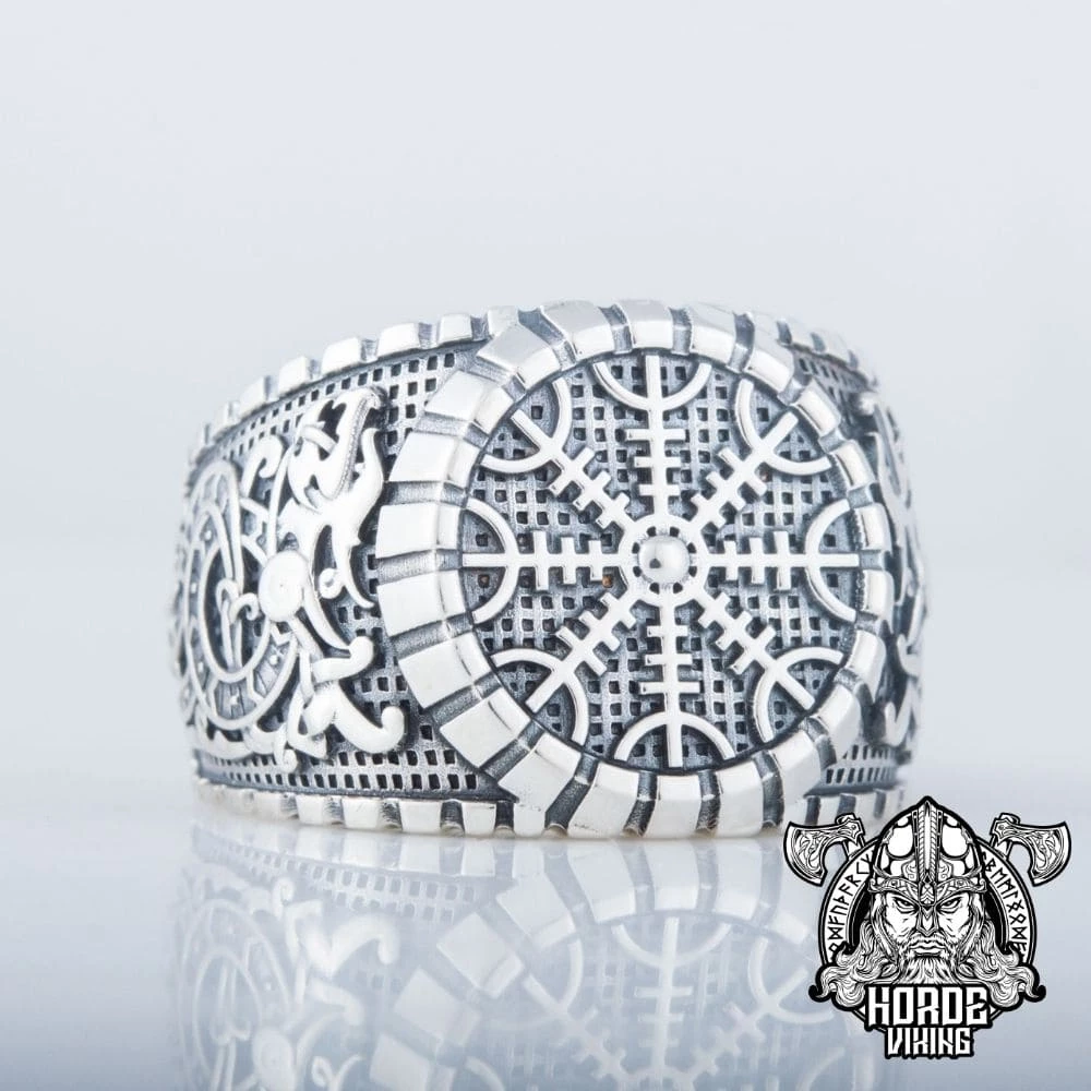 Bague En Argent Avec Symboles Aegishjalmur Et Dragons Vikings 7 Bague En Argent Avec Symboles Aegishjalmur Et Dragons Vikings – Image 5
