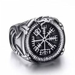 Bague Jörmungandr Décorée Du Symbole Vegvisir