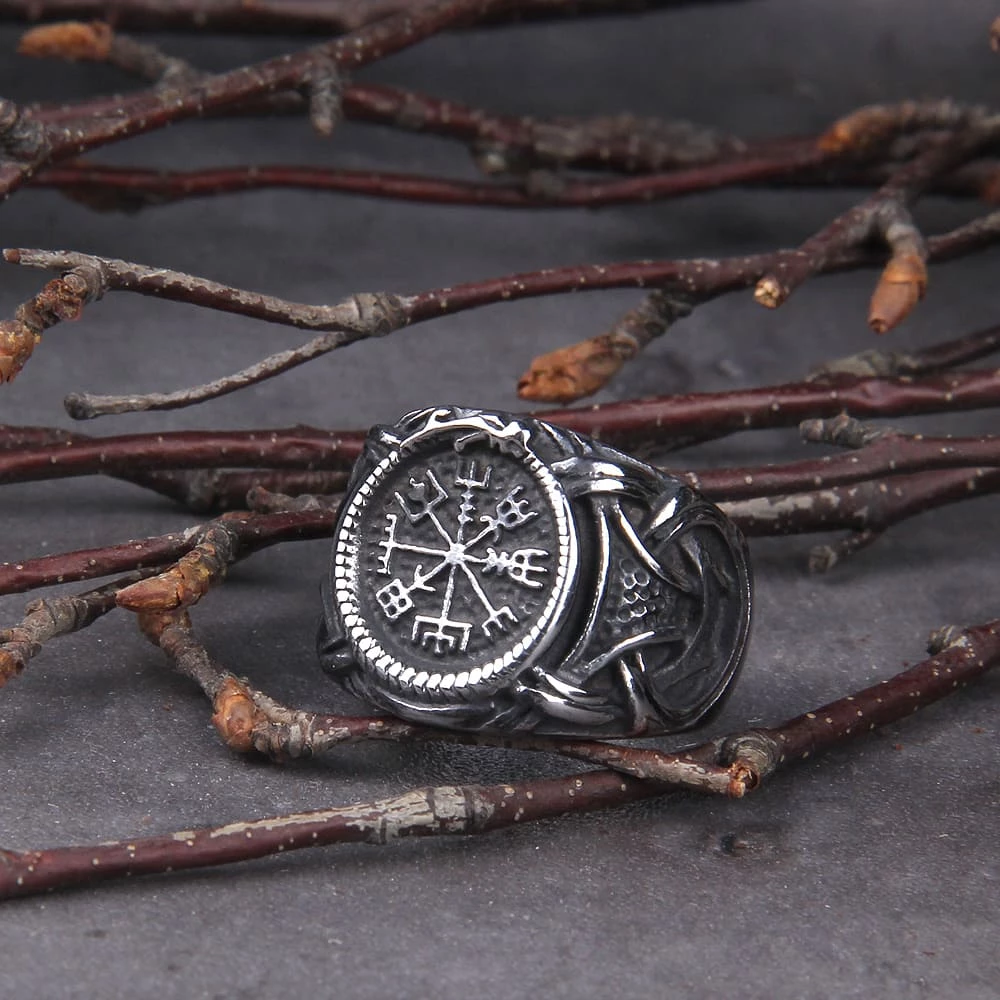 Bague Jörmungandr Décorée Du Symbole Vegvisir 6 Bague Jörmungandr Décorée Du Symbole Vegvisir – Image 4