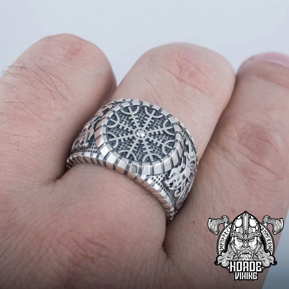 Bague En Argent Avec Symboles Aegishjalmur Et Dragons Vikings 5 Bague En Argent Avec Symboles Aegishjalmur Et Dragons Vikings – Image 3