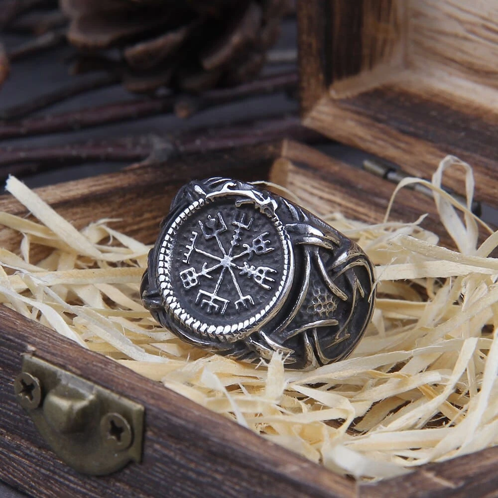 Bague Jörmungandr Décorée Du Symbole Vegvisir 7 Bague Jörmungandr Décorée Du Symbole Vegvisir – Image 5