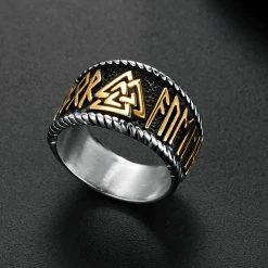 Bague Runes Vikings Décorée Du Symbole Valknut -vêtements Soldes Magasin bague runes dorees vikings