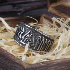 Bague Runes Vikings Décorée Du Symbole Valknut -vêtements Soldes Magasin bague runes viking valknut