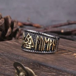 Bague Runes Vikings Décorée Du Symbole Valknut -vêtements Soldes Magasin bague runique symbole valknut