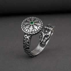 Bague Aegishjalmur Et Serpent Runique 10 Bague Aegishjalmur Et Serpent Runique -vêtements Soldes Magasin bague serpent runique aegishjalmur pierre verte