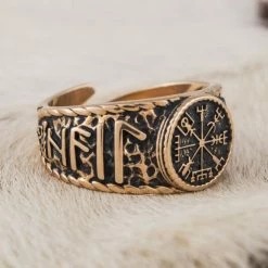 Anneau Sigillaire Vegvisir En Bronze 11 Anneau Sigillaire Vegvisir En Bronze -vêtements Soldes Magasin bague sigilaire viking