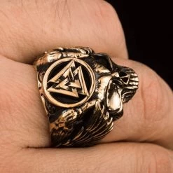 Bague Crâne D'Odin En Bronze 11 Bague Crâne D'Odin En Bronze -vêtements Soldes Magasin bague squelette odin bronze