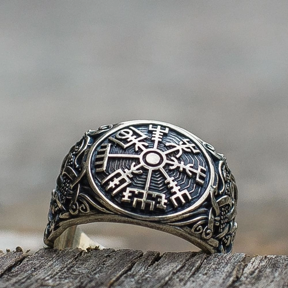 Bague Vegvisir En Argent Décorée Du Style De Mammen 5 Bague Vegvisir En Argent Décorée Du Style De Mammen – Image 3