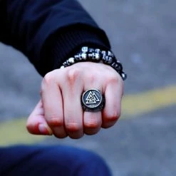 Bague Valknut -vêtements Soldes Magasin bague symbole valknut viking acier