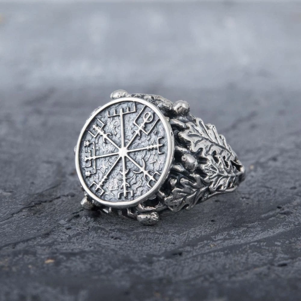 Bague Symbole Vegvisir Et Feuilles De Chêne 5 Bague Symbole Vegvisir Et Feuilles De Chêne – Image 3