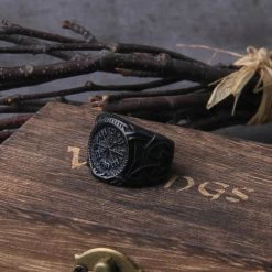 Bague Vegvisir Noire 9 Bague Vegvisir Noire -vêtements Soldes Magasin bague symbole vegvisir noir