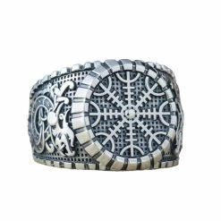 Bague En Argent Avec Symboles Aegishjalmur Et Dragons Vikings