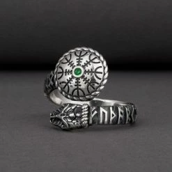 Bague Aegishjalmur Et Serpent Runique 11 Bague Aegishjalmur Et Serpent Runique -vêtements Soldes Magasin bague tete de serpent aegishjalmur pierre verte