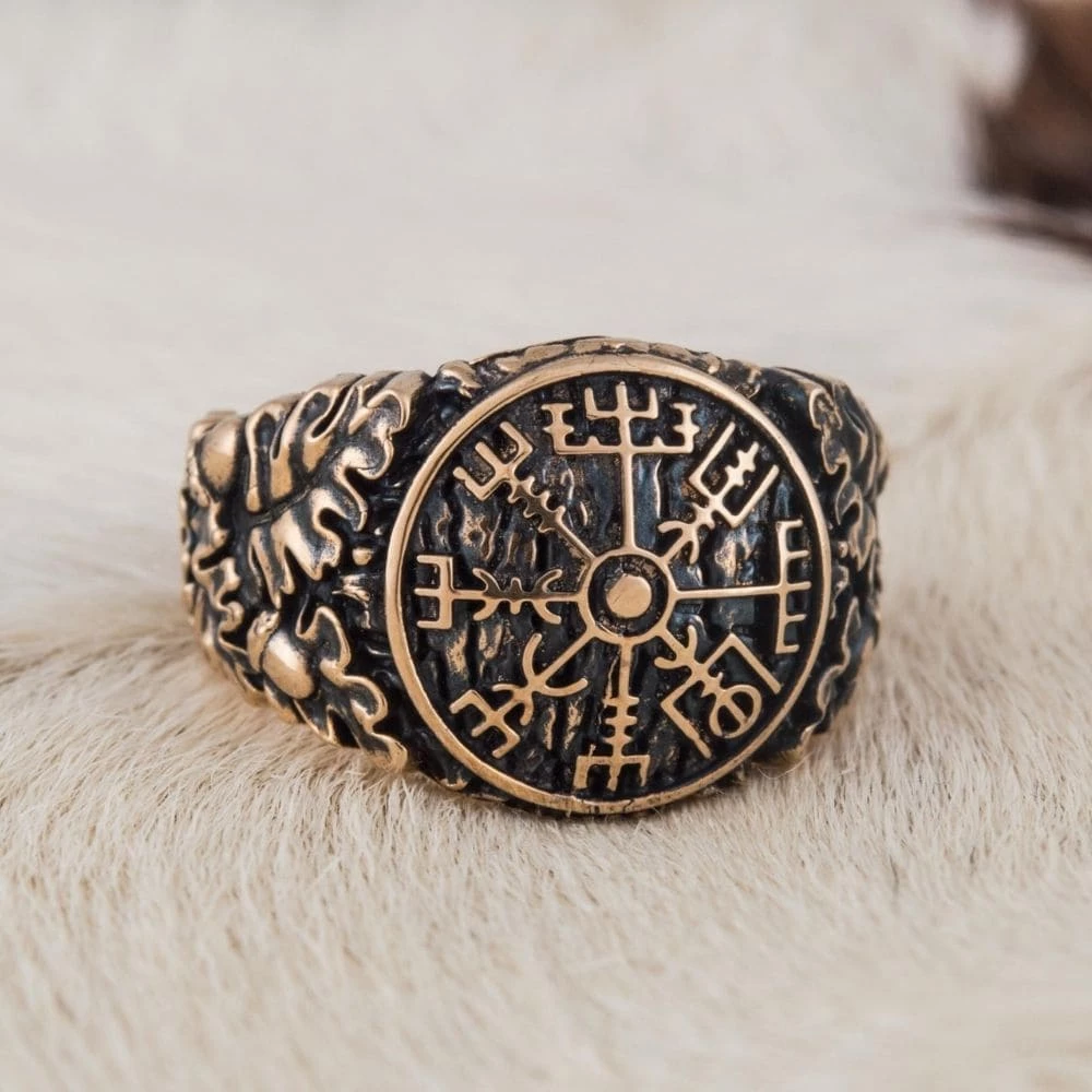Bague Vegvisir Feuilles De Chêne En Bronze 5 Bague Vegvisir Feuilles De Chêne En Bronze – Image 3