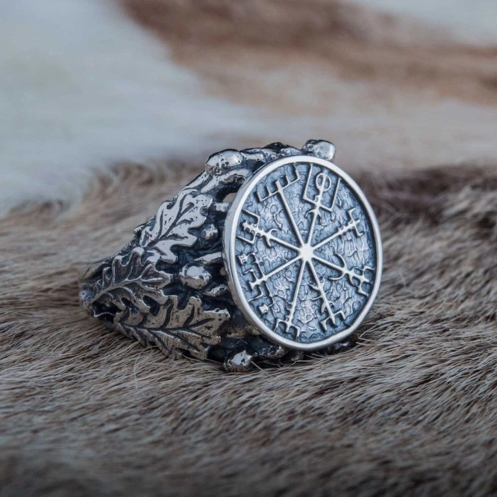 Bague Symbole Vegvisir Et Feuilles De Chêne 4 Bague Symbole Vegvisir Et Feuilles De Chêne – Image 2