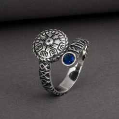 Bague Vegvisir En Argent Avec Pierre Bleue 10 Bague Vegvisir En Argent Avec Pierre Bleue -vêtements Soldes Magasin bague vegvisir runique pierre bleue