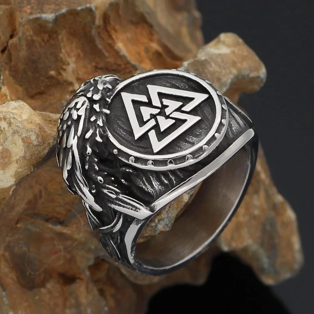 Bague Valknut Corbeau D'Odin En Acier 4 Bague Valknut Corbeau D'Odin En Acier – Image 2