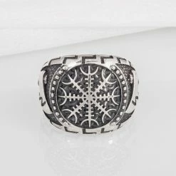 Bague Aegishjalmur Et Haches Nordiques 11 Bague Aegishjalmur Et Haches Nordiques -vêtements Soldes Magasin bague viking en argent aegishjalmur decoree de deux haches nordiques