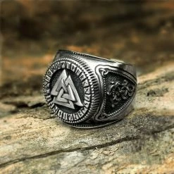 Bague En Acier Décorée Du Symbole Valknut -vêtements Soldes Magasin bague viking homme