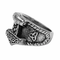 Bague Marteau Viking En Acier -vêtements Soldes Magasin bague viking marteau thor acier