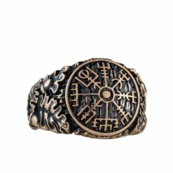 Bague Vegvisir Feuilles De Chêne En Bronze