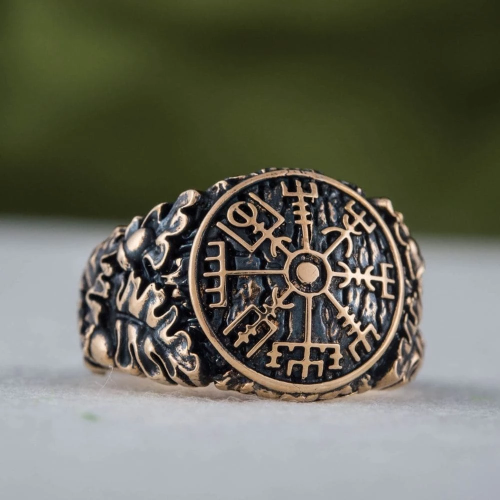 Bague Vegvisir Feuilles De Chêne En Bronze 7 Bague Vegvisir Feuilles De Chêne En Bronze – Image 5