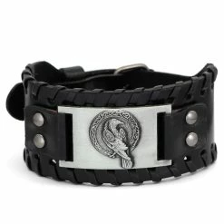 Bracelet Corbeau Viking En Cuir