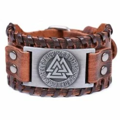 Bracelet Symbole Valknut En Cuir 11 Bracelet Symbole Valknut En Cuir -vêtements Soldes Magasin bracelet cuir brun viking argente