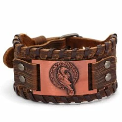 Bracelet Corbeau Viking En Cuir 9 Bracelet Corbeau Viking En Cuir -vêtements Soldes Magasin bracelet cuir corbeau viking